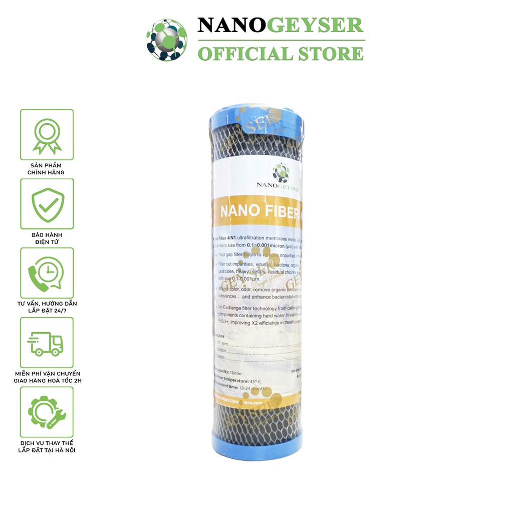 Lõi Nano Fiber 4IN1 Nano Geyser, Lõi lọc nước số 3 máy NANO, Dùng cho các dòng máy NANO, Geyser Ecot