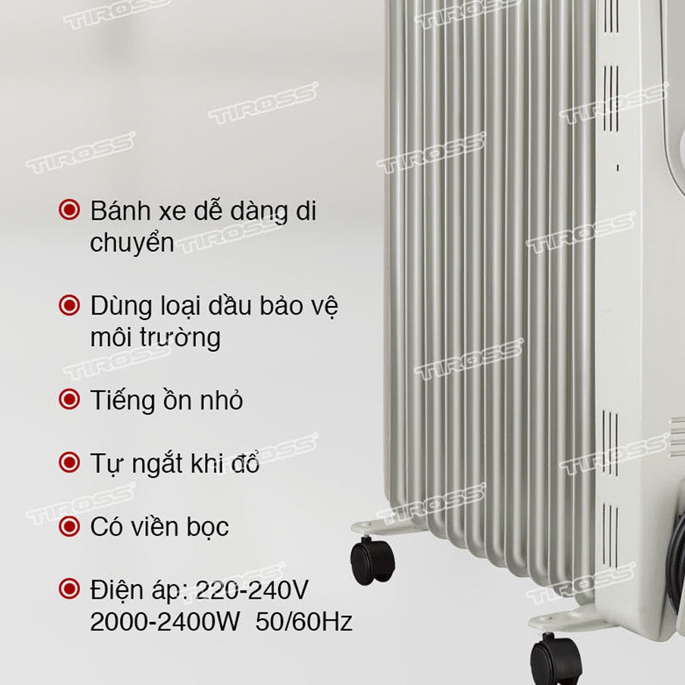 Máy Sưởi Dầu Tiross TS924, 11 Thanh, 2400W, Hàng Chính Hãng, Bảo Hành 12 Tháng