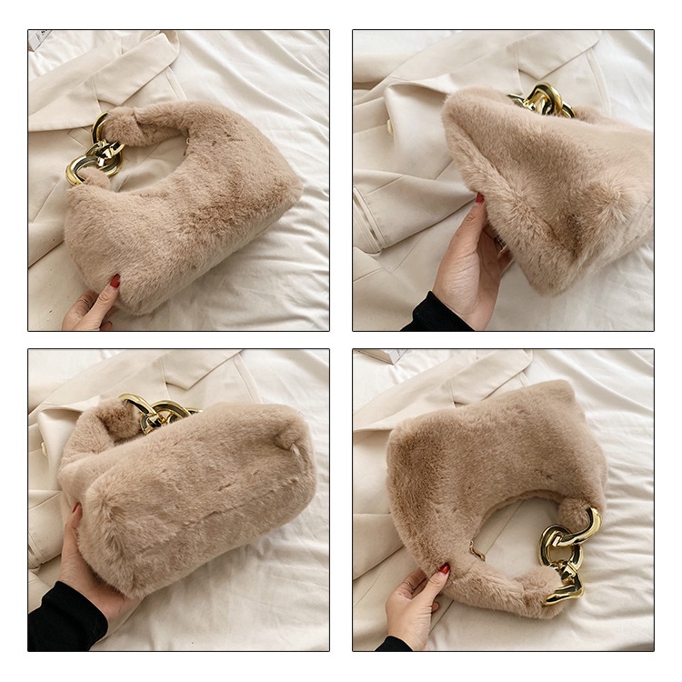 Túi Xách Đeo Vai Phủ Bông Acrylic Cỡ Lớn Phối Dây Xích Thời Trang 2022 Dễ Thương Dành Cho Nữ