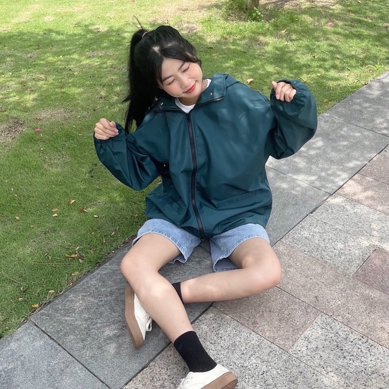 Áo khoác Bomber Jacket form rộng nam nữ vải dù nón tháo rời