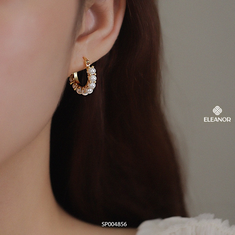 Bông tai nữ chuôi bạc 925 Eleanor Accessories viền chữ C đính ngọc trai nhân tạo phụ kiện trang sức 4856