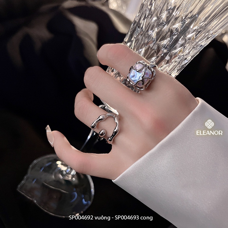 Nhẫn nữ hở bạc 925 Eleanor Accessories viền cong đính ngọc trai nhân tạo phụ kiện trang sức 4692