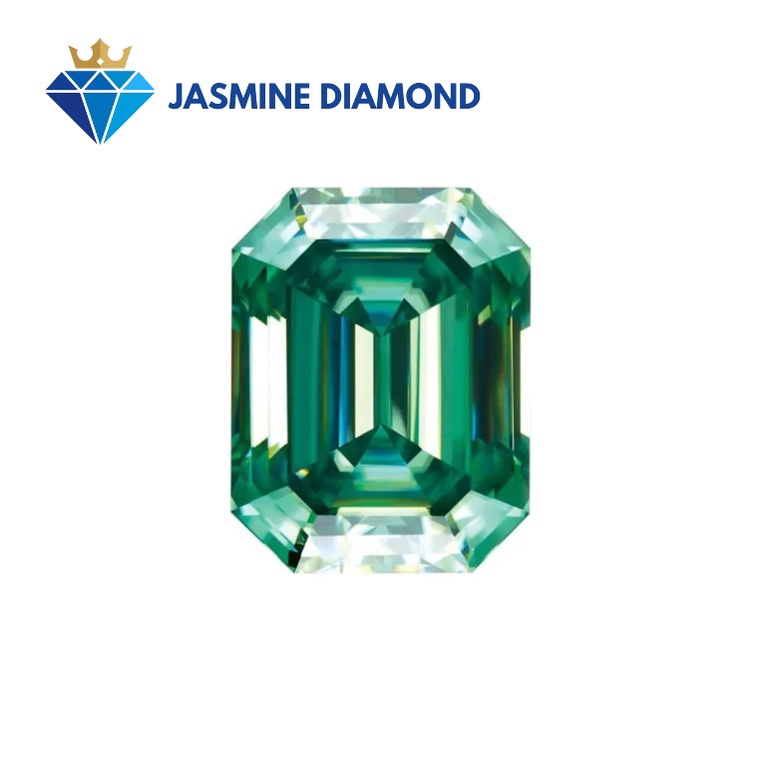 Kim cương nhân tạo Mỹ Moissanite giác cắt Emerald màu xanh lá