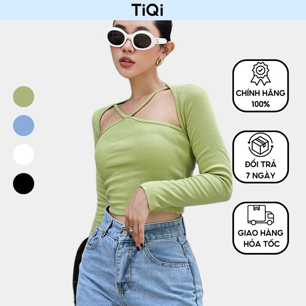 Áo croptop nữ dài tay ôm kiểu yếm hở vai nhiều màu TiQi Jeans A-180