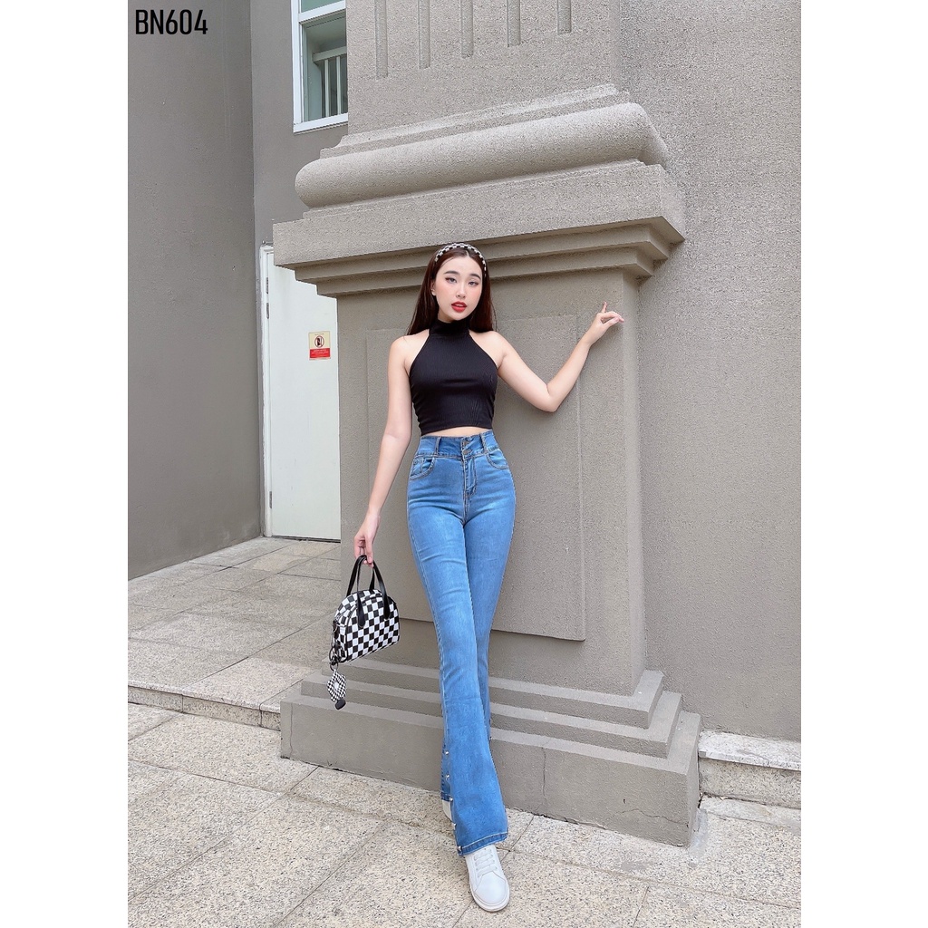 Quần jean nữ Zada BN604 nút chân xanh đá