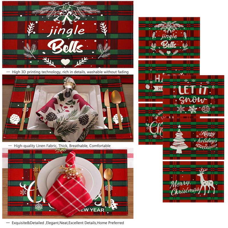 Tấm Lót Bàn Ăn Bằng Cotton Lanh Thoáng Khí Cách Nhiệt Phong Cách Giáng Sinh Tiện Dụng