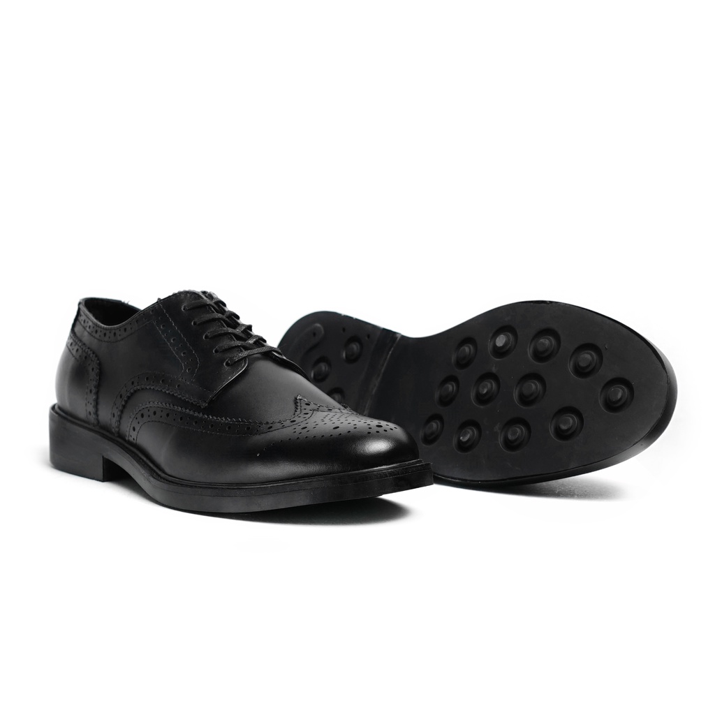 Giày tây công sở nam Derby BROGUE màu đen, giày văn phòng da bò thật TONKIN