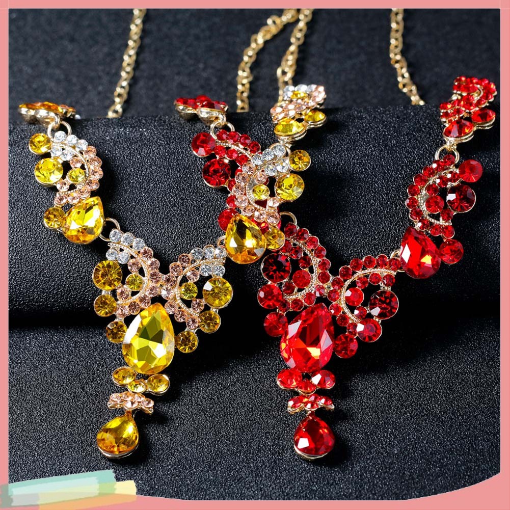 Bộ 2 Vòng cổ Và Đôi Khuyên Tai Hình Bán Nguyệt Đính Đá Sang Trọng Cho Nữ