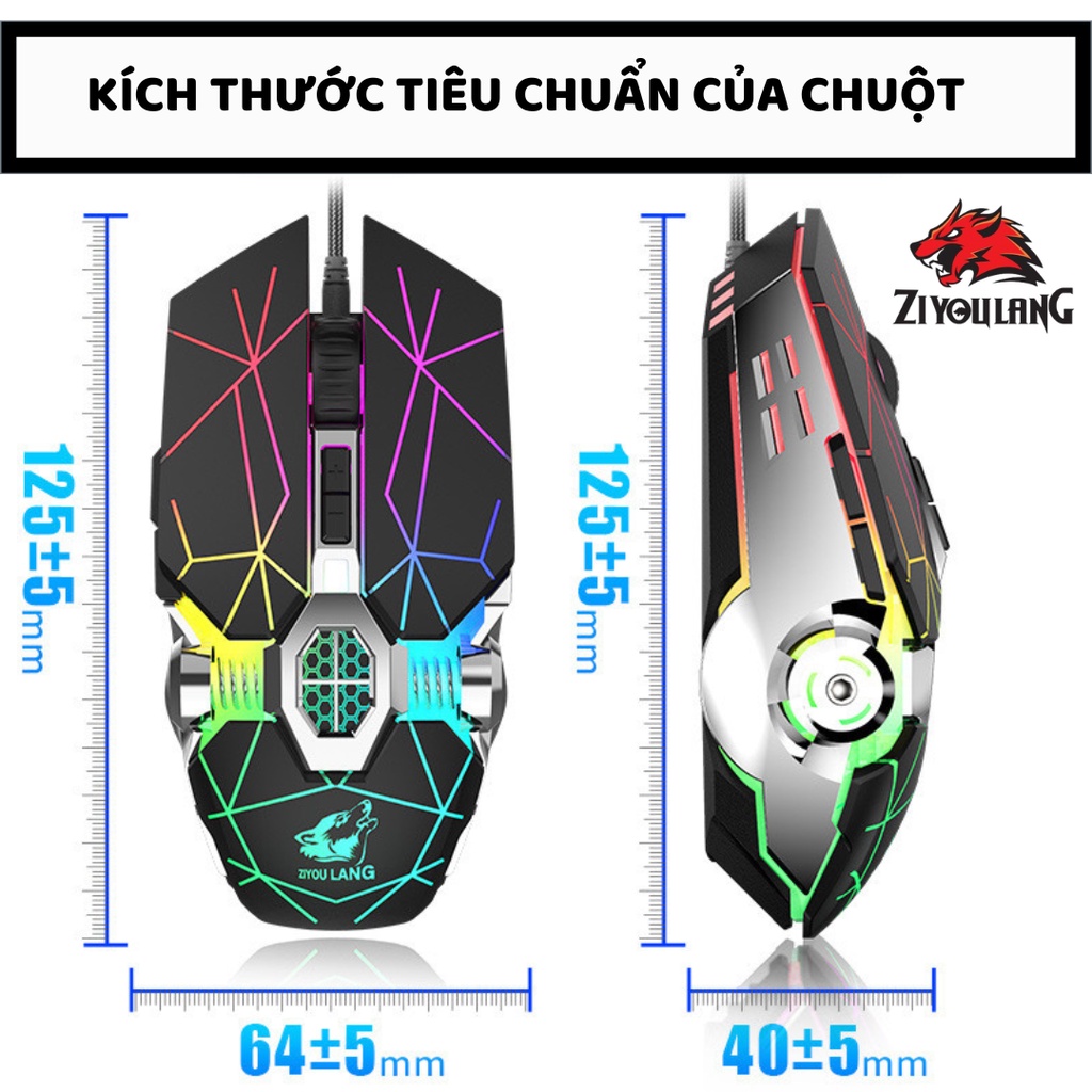 Chuột Gaming Mouse Máy Tính Có Dây ZiyouLang V8 Led RGB 7 Màu, Thiết Kế Độc Lạ, Trục Đối Xứng, Phù Hợp Laptop/Pc