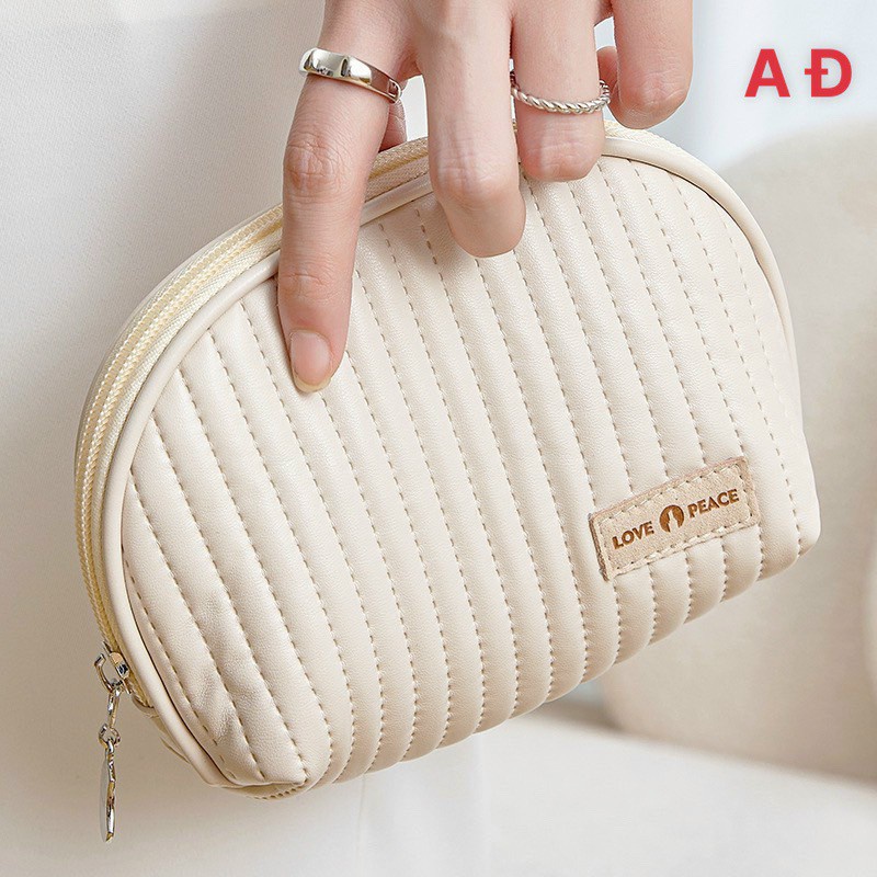 Túi đựng mỹ phẩm LOVE PEACE bằng da PU có khóa kéo tiện dụng