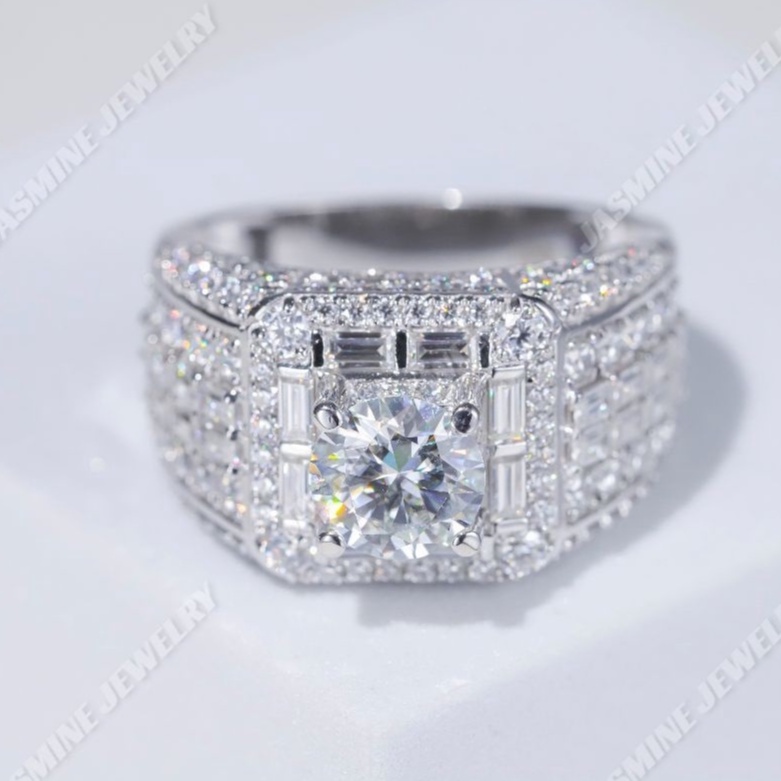 Nhẫn nam kim cương nhân tạo moissanite baguette chủ 7.2 ly - Mẫu 14