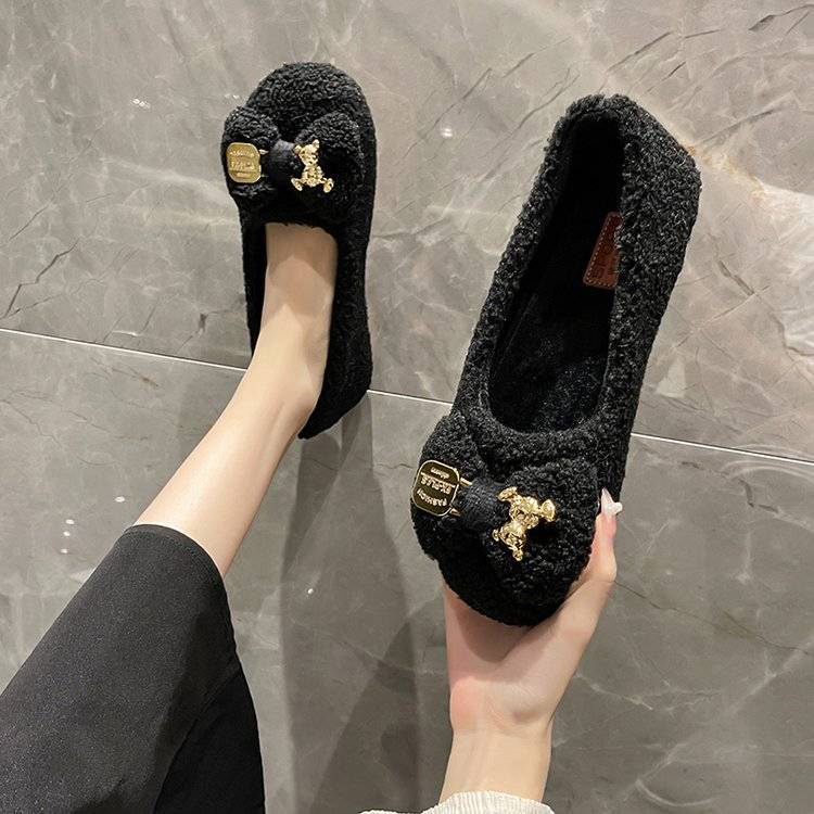 Giày Lông Lót Lông Cừu Phong Cách Mới Mùa Thu Đông Ấm Áp Cho Nữ