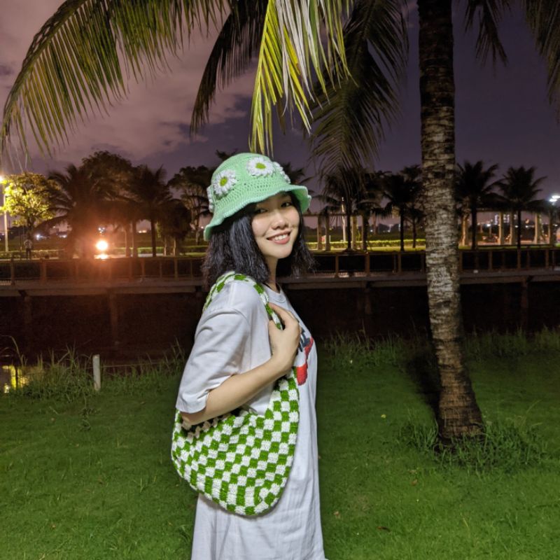 Nón len hoa nổi 3D ô vuông