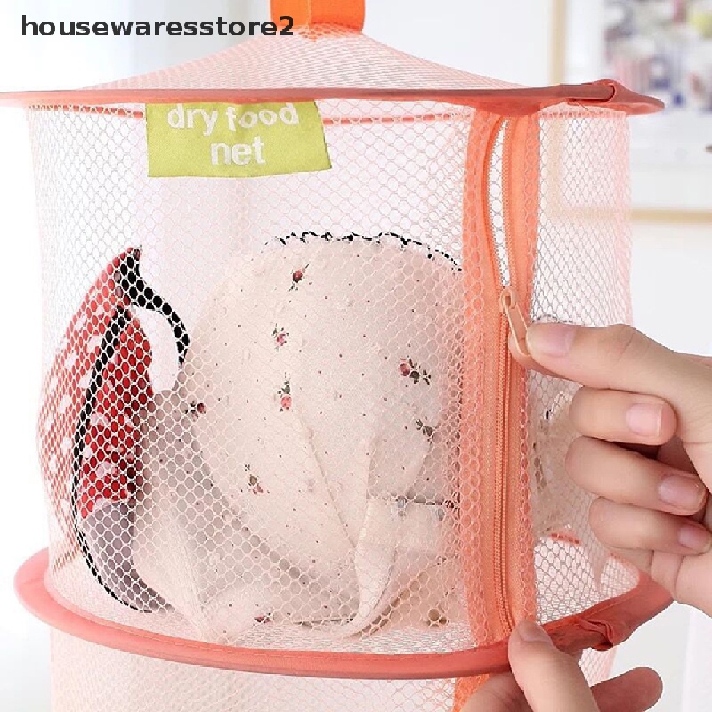 [Housewarestore2] Túi Lưới Treo 3 Tầng Đựng Đồ Dùng Khô Thoáng Có Khóa Kéo Hàng Boutique