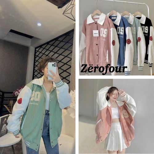 Áo bomber nam nữ chất nhung tăm 09 unisex form rộng có cổ cúc bấm thời trang thu đông hàn quốc ZEROFOUR