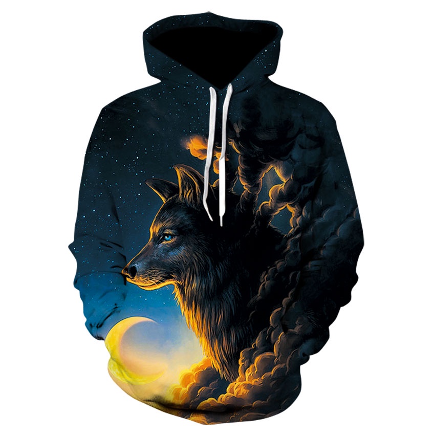 Áo Hoodie In Hình Sói 3D Thời Trang Cá Tính Cho Nam XS-4XL