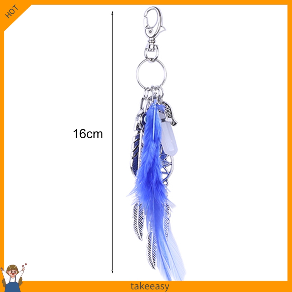 Móc Khóa Hình Dream Catcher Phối Lông Vũ Và Đá Opal Cổ Điển