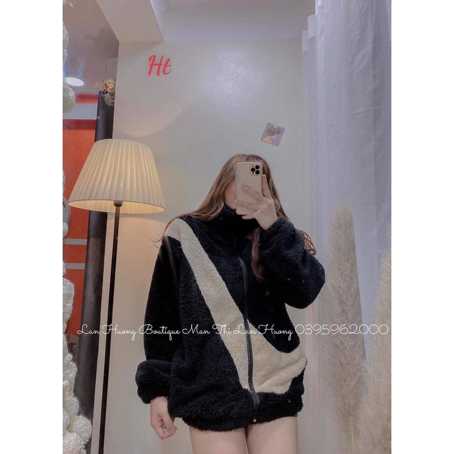 [ sẵ hàng ] Áo khoác lông khoá kéo phẩy ngang