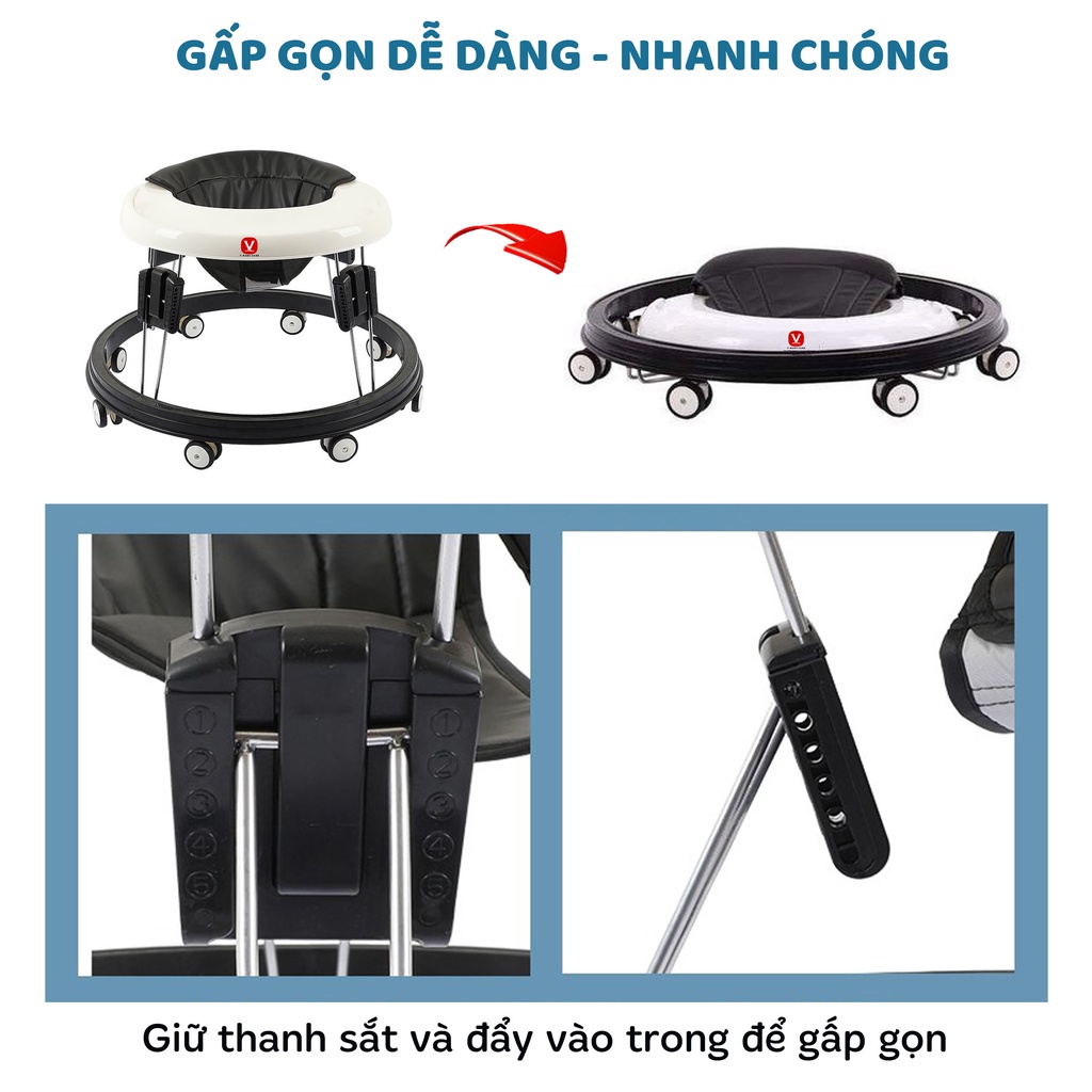 Xe tròn tập đi, xe tập đi cho bé điều chỉnh độ cao V-Baby 616 - Bảo hành 2 năm