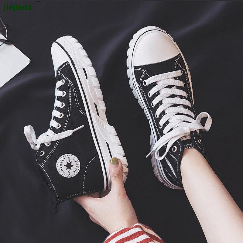Giày Thể Thao Vải Canvas Màu Đen Đế Bằng Cổ Cao Cỡ Lớn 41-43 Thời Trang Cho Nữ Size 40-42