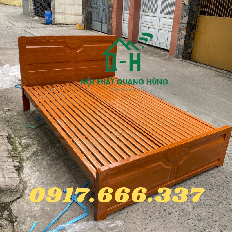 GIƯỜNG NGỦ SẮT HỘP 4X8 MÀU NÂU GIẢ GỖ 1M6X2M CAO CẤP DÀNH CHO CẢ NHÀ