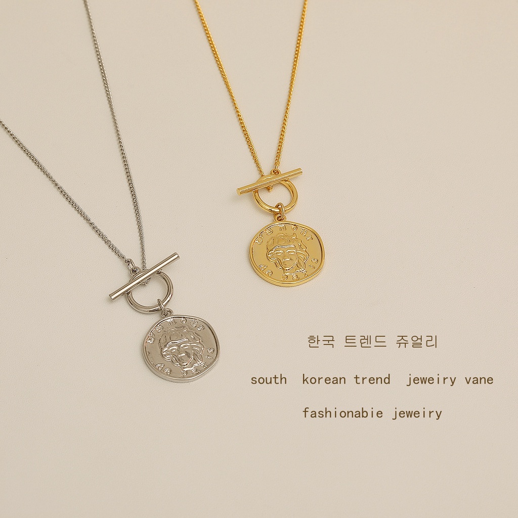 Vòng cổ Mạ Vàng 16K Phối Mặt Đồng Xu Thời Trang Retro Cho Nữ