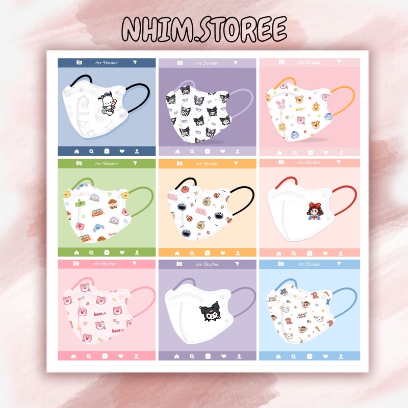 Khẩu Trang 3D Hàn Quốc 4 Lớp Kèm Gọng Cố Định In Hình Dễ Thương ( Size Dành Cho Người Lớn )