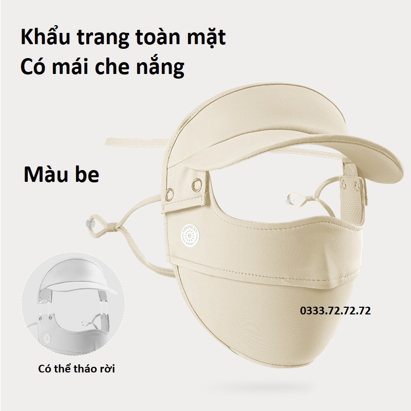 Khẩu trang toàn mặt, có mái che nắng làm mát UPF 35/50+ Ngăn Chặn 97% Tia UV, giặt được