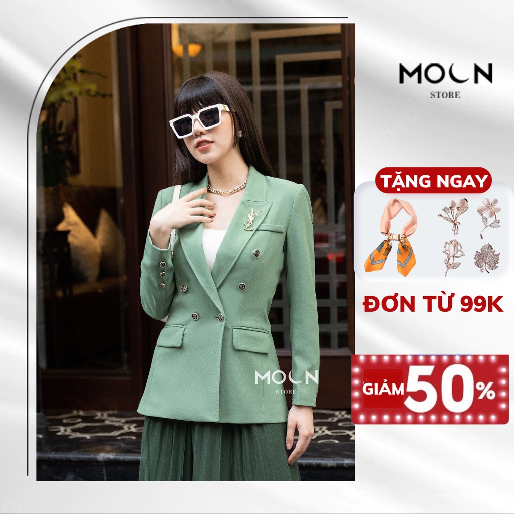 Áo vest công sở nữ thiết kế độc quyền MOON áo blazer dáng dài phong cách Hàn Quốc tặng kèm cài áo MVE615