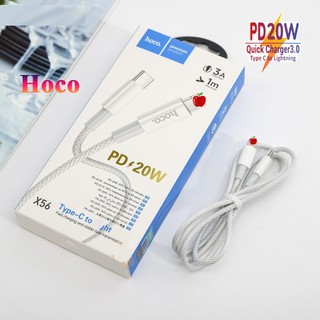Cáp sạc nhanh 20w pd cho ip 14/13/12/11/xs max/x/8 - cáp sạc hoco x56 type-c ra ip dù siêu nhanh, siêu bền