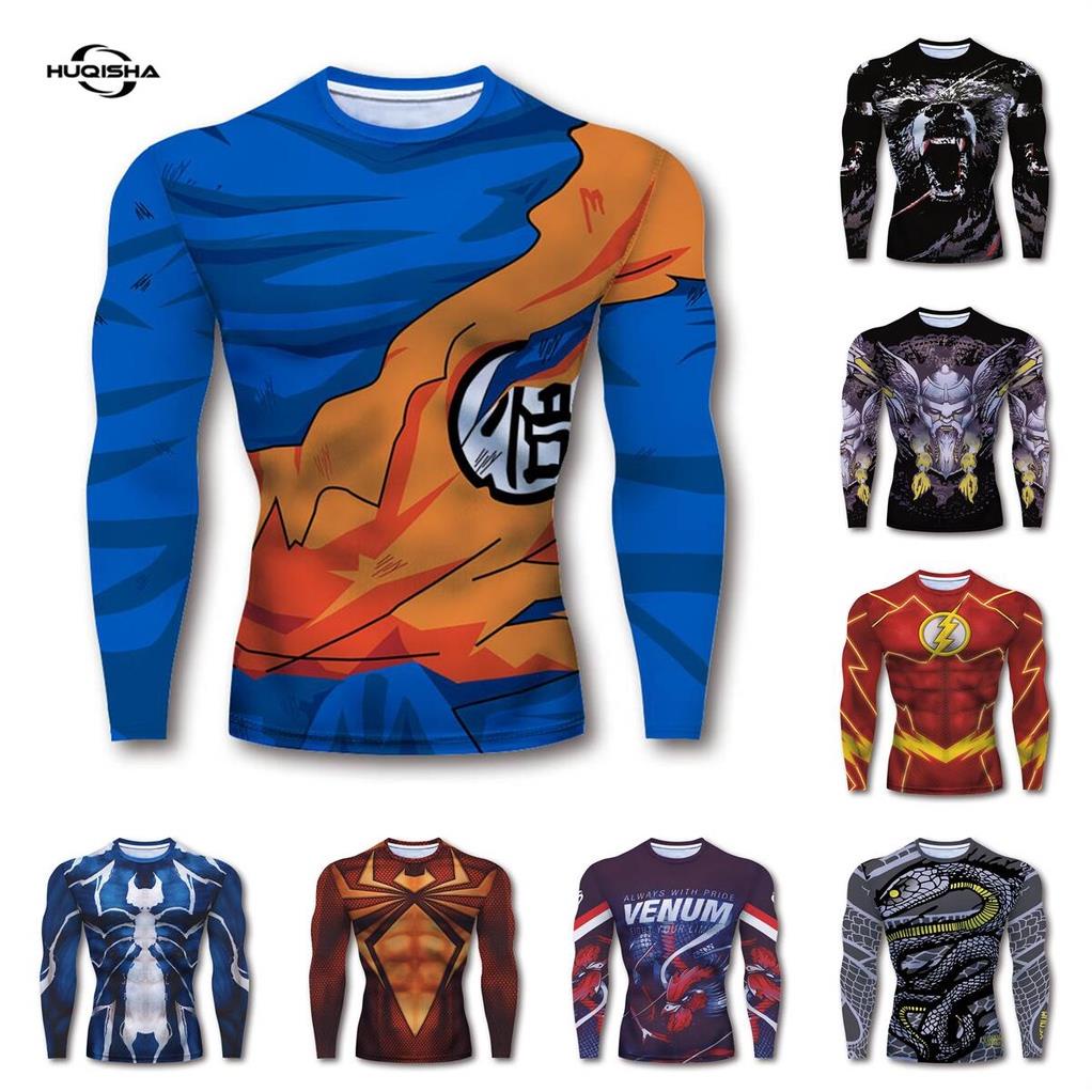 Áo thun nam HUQISHA dài tay họa tiết hoạt hình Goku 3D độc đáo *