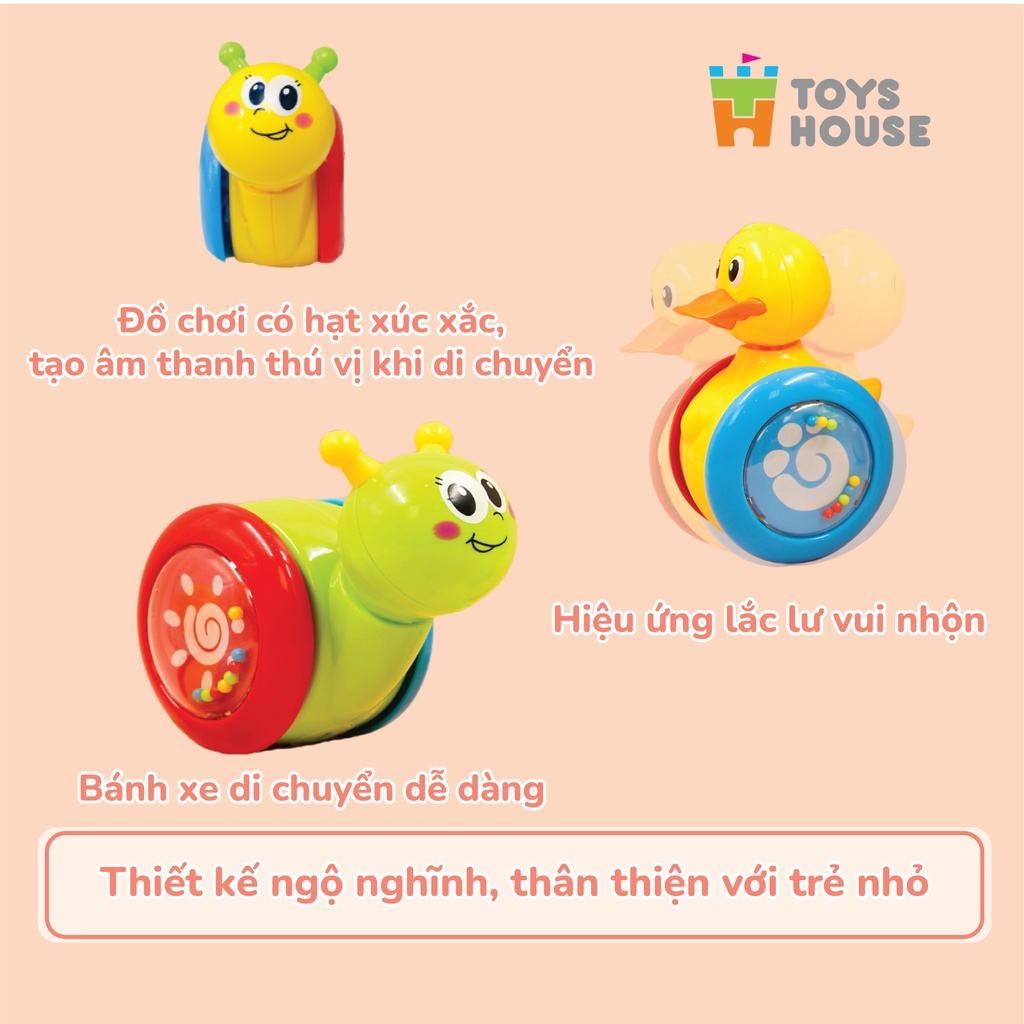 Đồ chơi lật đật gật gù có bánh xe cho bé Toyshouse 008-2 chú vịt vàng dễ thương - Tiêu chuẩn Châu Âu EN71