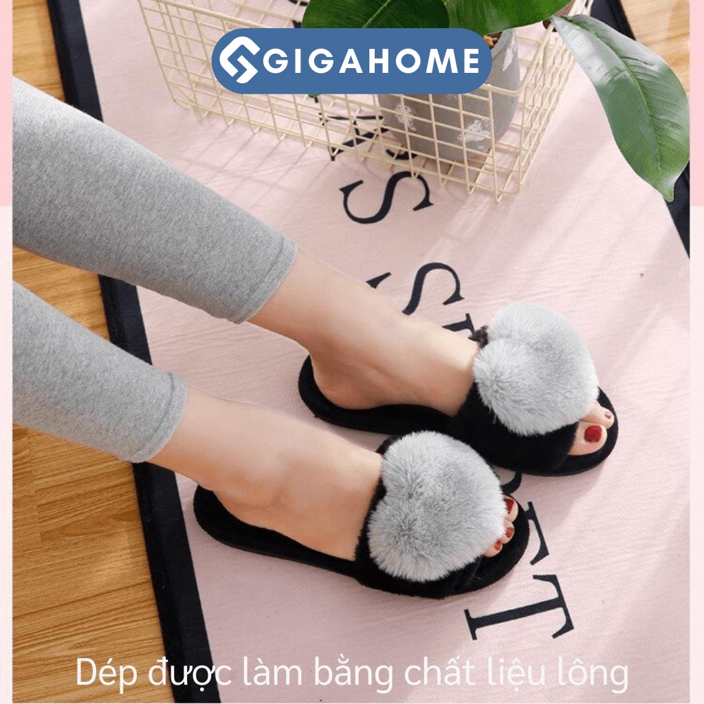 Dép Lông Đi Trong Nhà GIGAHOME Siêu Êm Ái, Đính Trái Tim Cục Bông Mềm Đáng Yêu 5123