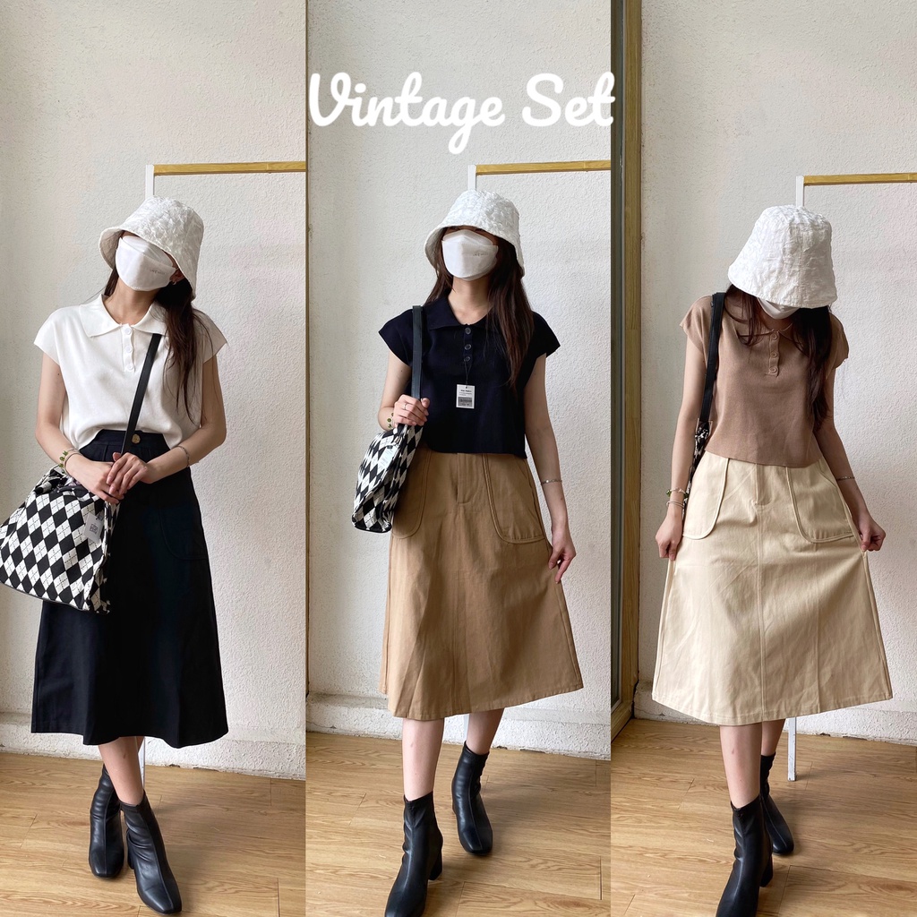 Chân váy dáng dài IKAO chất denim pha kate cạp lưng thun
