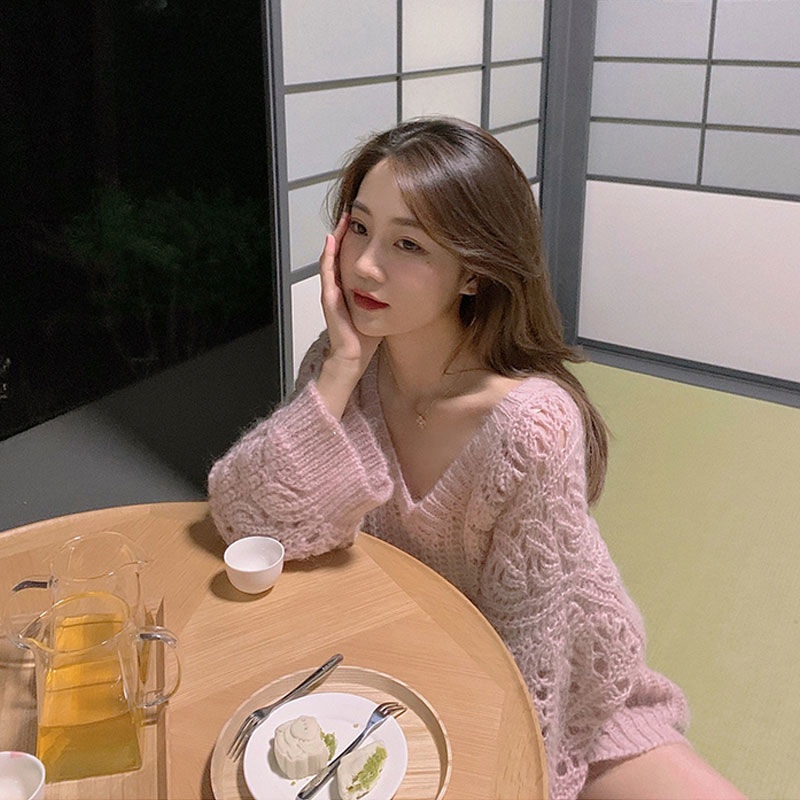 Jiashuchengv Áo Sweater Dáng Rộng Khoét Lỗ Rỗng Phong Cách Xuân Thu Mới Dễ Phối Đồ Cho Nữ