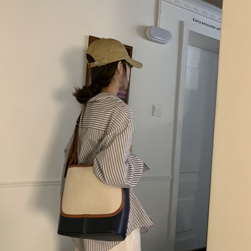 Ielgy Túi Xách bucket Vải Bố Sức Chứa Lớn Màu Sắc Tương Phản Đa Ứng Dụng Cho Nữ