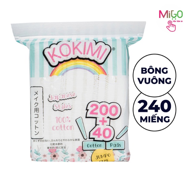 Bông tẩy trang Kokimi túi 240 miếng vuông