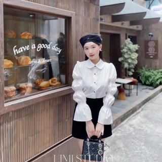 Áo sơ mi tay bo chun tầng cổ bèo tiêu thư siêu sang