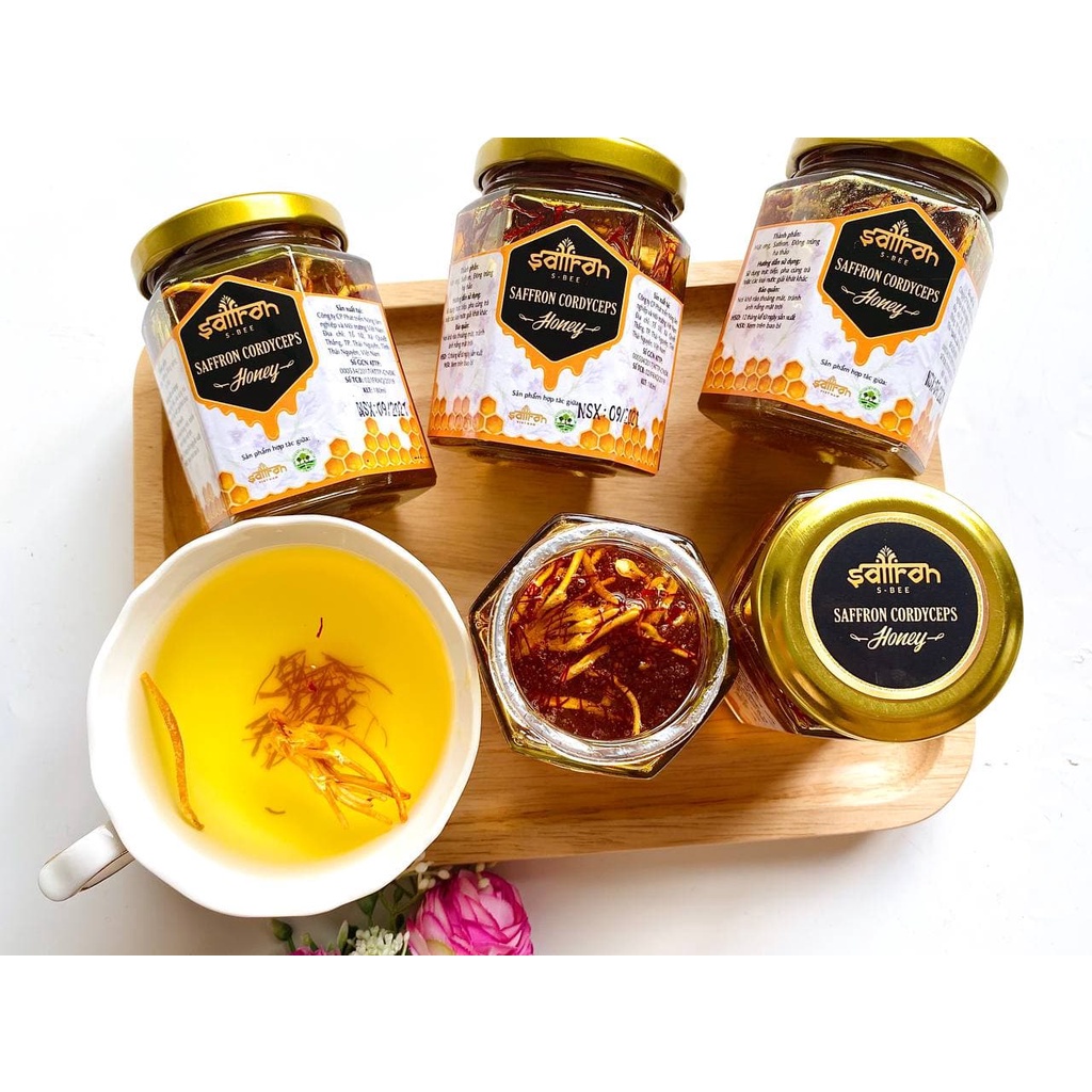 Set quà tặng mật ong ngâm saffron Đông trùng hạ thảo và trà táo đỏ thương hiệu Saffron Việt Nam