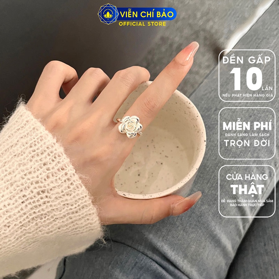 Nhẫn bạc nữ hoa hồng trắng chất liệu bạc 925 thời trang phụ kiện trang sức Viễn Chí Bảo N000815