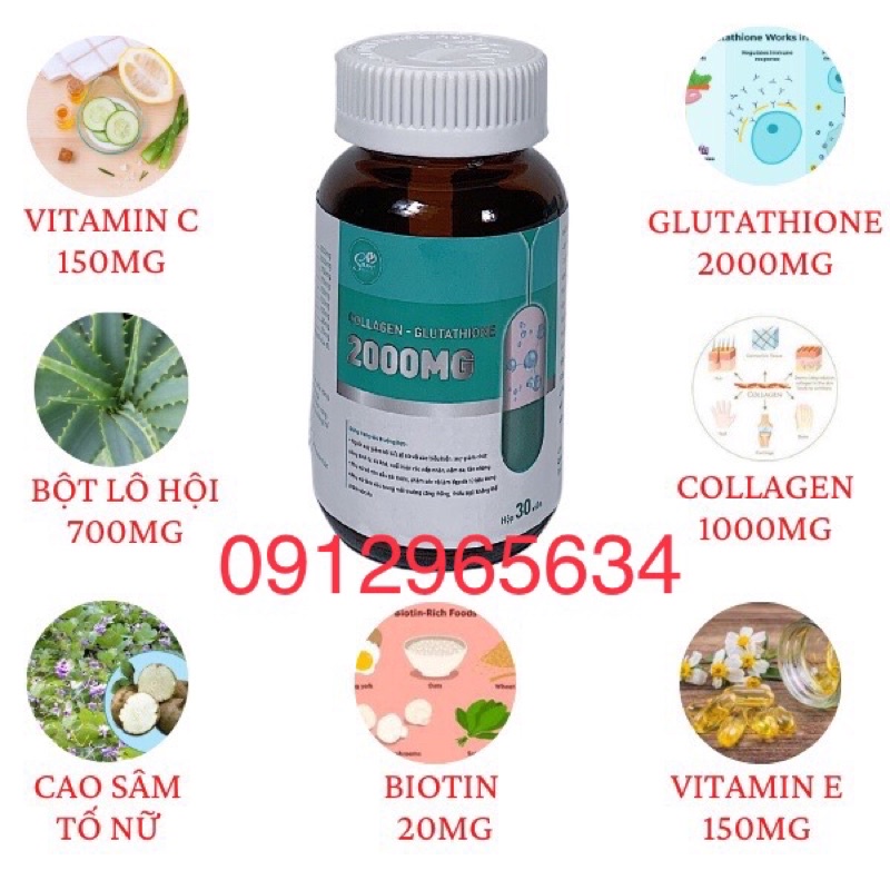 Viên uống glutathione 2000mg giúp trắng da đẹp da giảm nám ngăn ngừa lão - ảnh sản phẩm 2