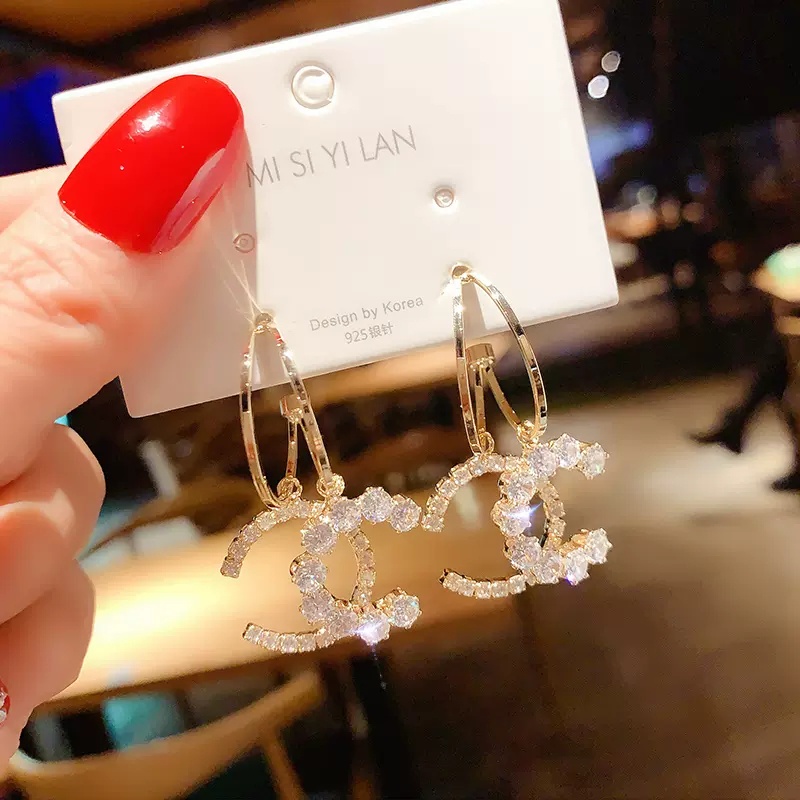 Khuyên Tai Kim Bạc Đính Kim Cương Cao Cấp Phong Cách Hàn Quốc Thời Trang Cho Nữ