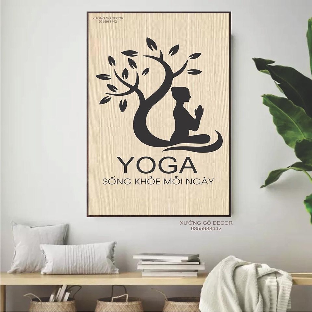 Tranh Decor Yoga Treo Tường Hoa Trang Trí Phòng Thiền , Phòng Tập Yoga ... Bằng Gỗ kích thước 40x60cm