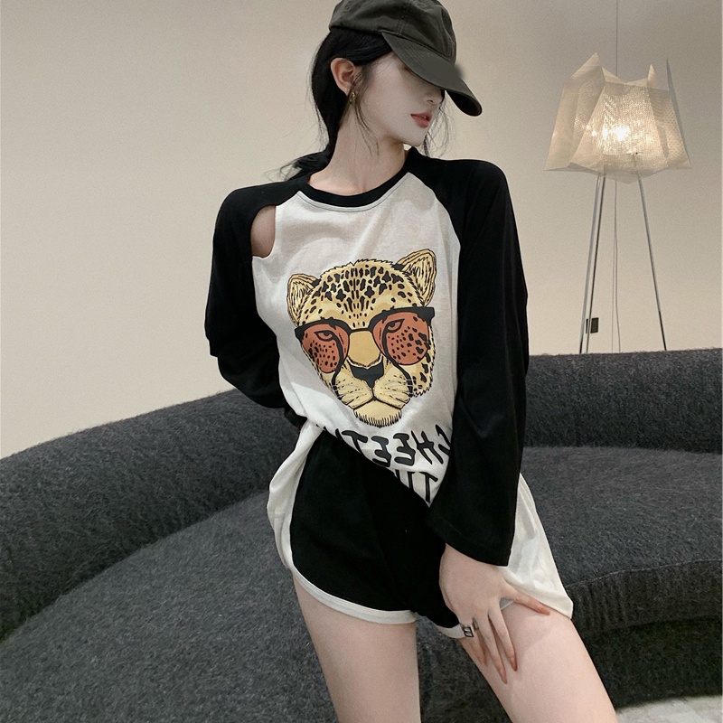 NRVP Áo thun nữ dài tay dáng rộng in hình phong cách Hàn Quốc kiểu