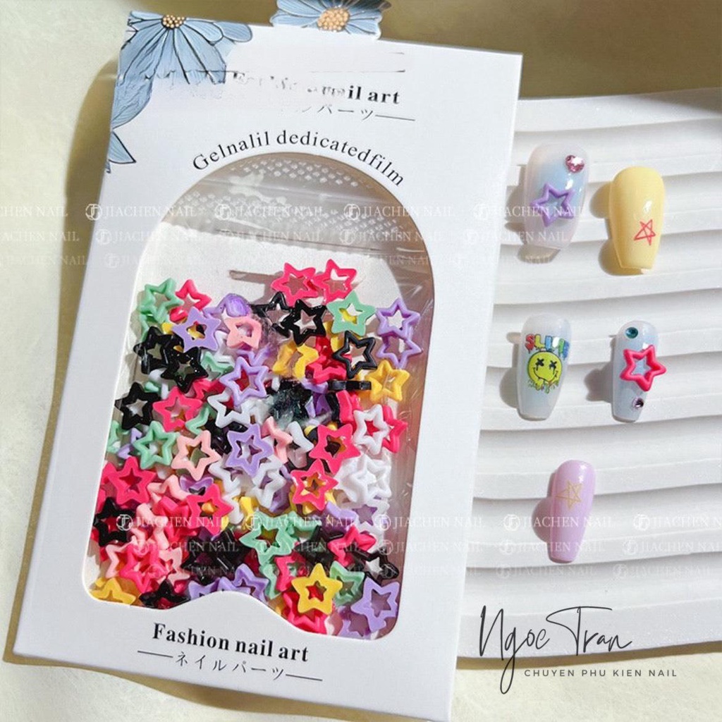 Ngôi Sao & Trái Tim Màu Kẹo Pastel Ngọt Ngào | Bịch Phụ Kiện Cầu Vòng Đủ Màu | Trang Trí Móng