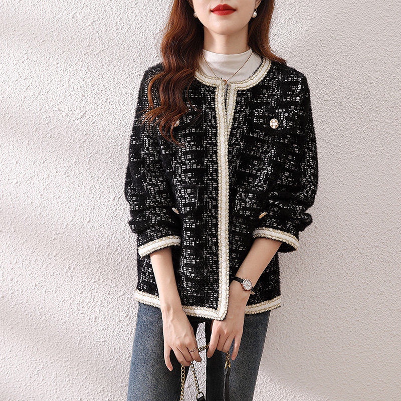 Áo Khoác Cardigan Dệt Kim Phối Lông Chồn Thời Trang Thu Đông 2022 Mới Cho Nữ