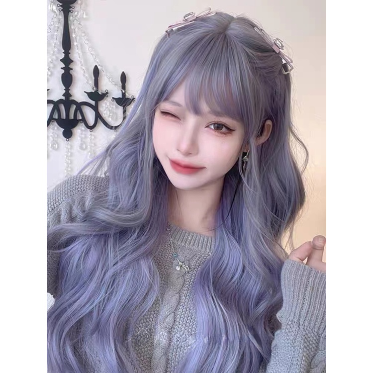 Tóc Giả Dài Xoăn Màu Tím / Hồng / Xanh Dương / Đen / Nâu Dùng Hóa Trang Lolita