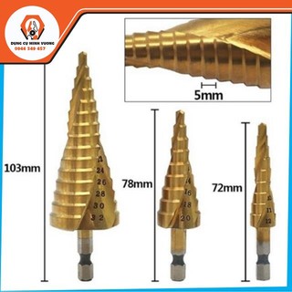 Bộ 3 mũi khoan bước từ 4-32mm phủ titanium; bộ khoan tháp xoắn