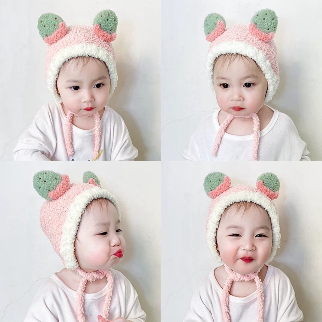 Mũ Len Cho Bé Hình Hoa Quả Có Dây Buộc 6-36 Tháng