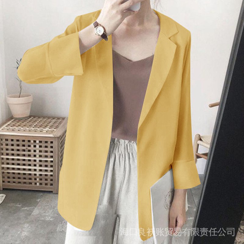Áo Khoác Vest Dáng Ngắn Màu Vàng Thời Trang Mùa Hè 2022 Mới Cho Nữ